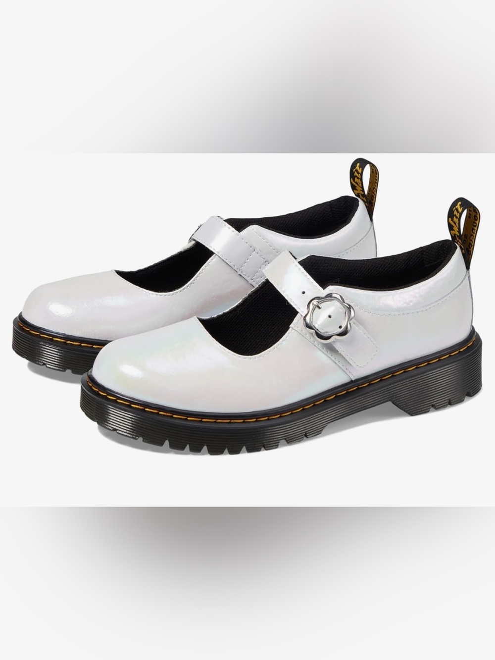 DR.MARTENS Mj Bex Pearl Iridescent Crinkle Leather Mary Jane Shoes Girls SZ 11